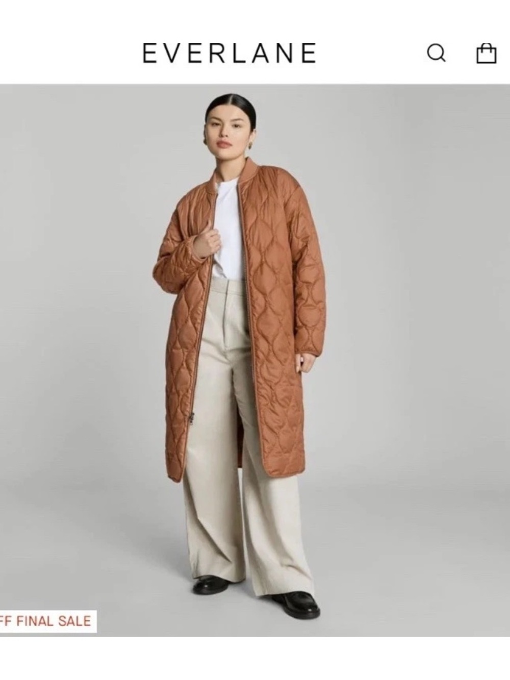 Everlane ReNew Long Liner Quilted Jacket Women’s Medium MIDI Rust Brown Tawny